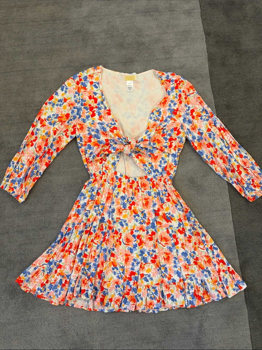 l*space Floral Tie-Front Mini Dress in Red, Blue, Yellow
